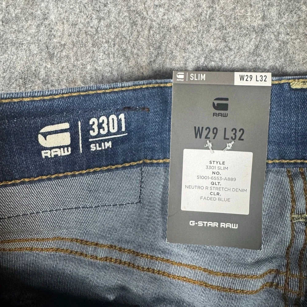 G-Star RAW 3301 Slim Jeans Faded Blue Neutro R Stretch Denim 29x32 5101-6553-A88